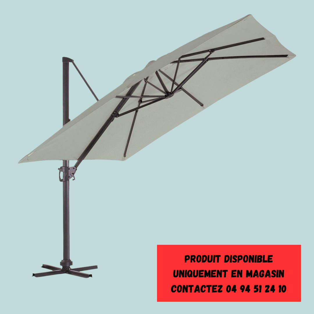 Parasol LuxeKing aluminium à mât déporté 4mx3m Ozalide Crème