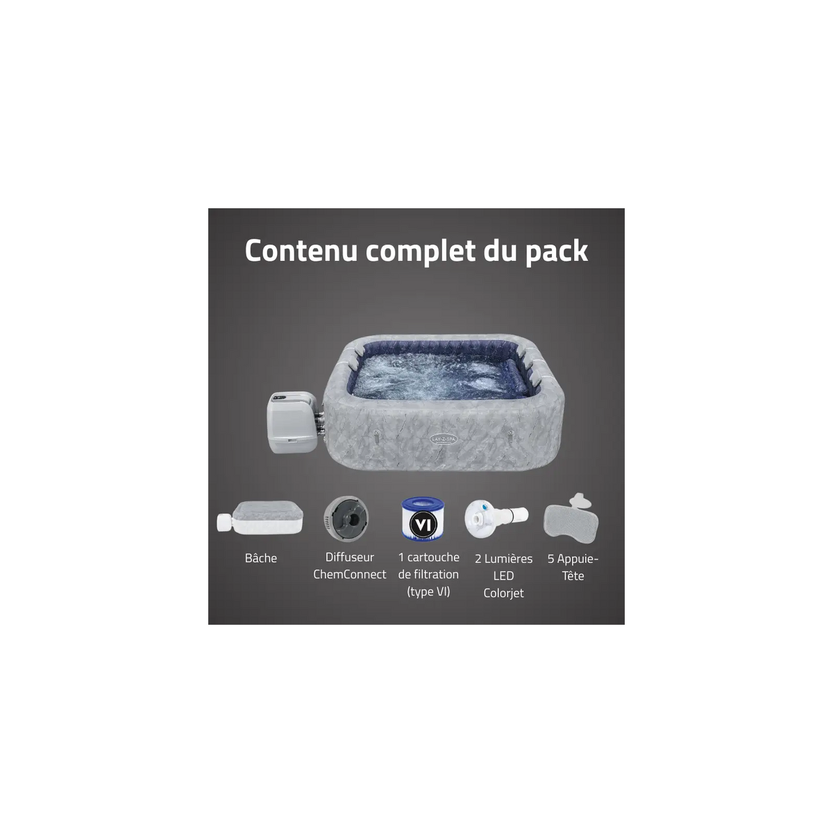 Spa gonflable carré Lay-Z-Spa San Francisco HydroJet Pro avec WiFi 5-7 personnes