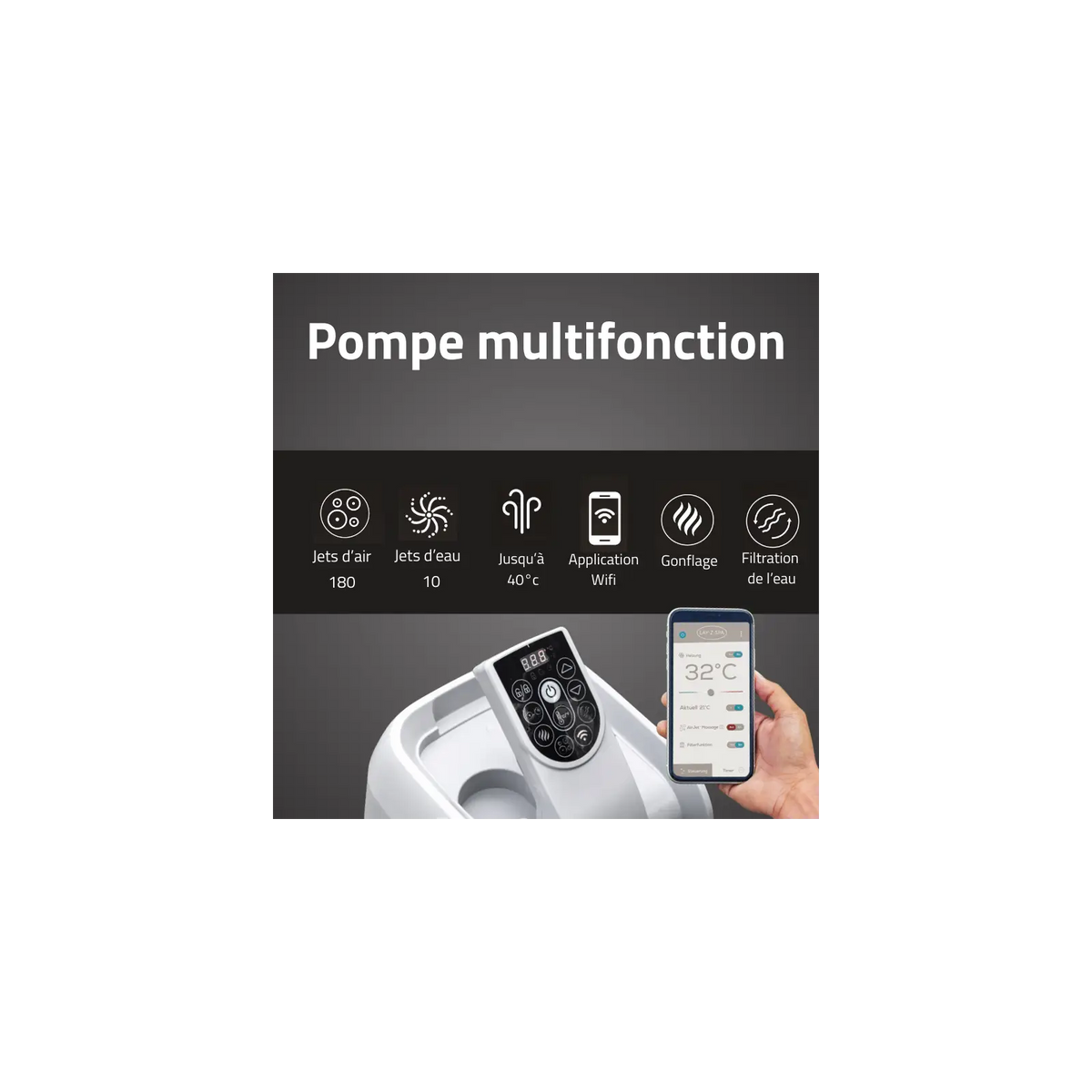 Spa gonflable carré Lay-Z-Spa San Francisco HydroJet Pro avec WiFi 5-7 personnes