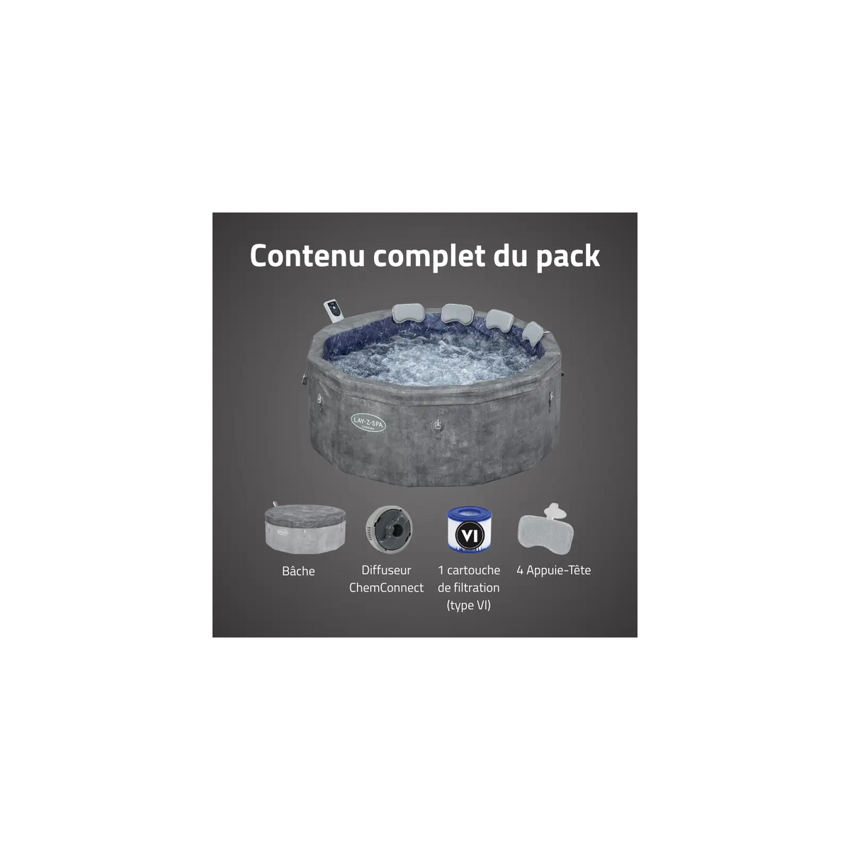 Spa semi rigide rond Lay-Z-Spa Carrara Smart AirJet Thermacore avec WiFi 4-6 personnes